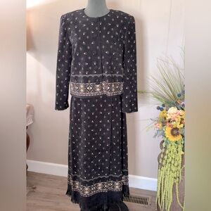 VTG 80’s/90’s Halmode Petites Southwestern Fringe Skirt Set